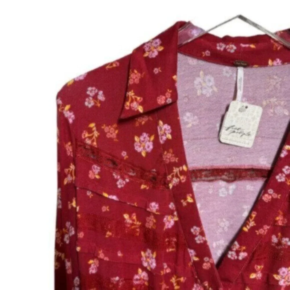NWT Free People | Red Pop Combo Good Days Floral Print Mini Dress Size Large - Picture 3 of 12
